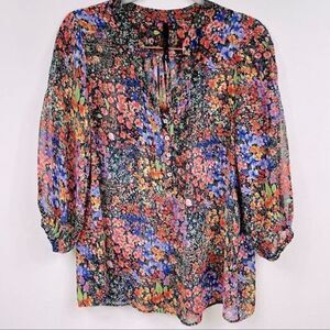 Bellatrix | floral  long sleeve Blouse Small , tie neck, multicolored